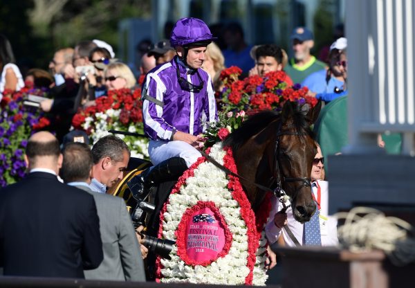 Athena (Camelot) after winning the G1 Belmont Oaks